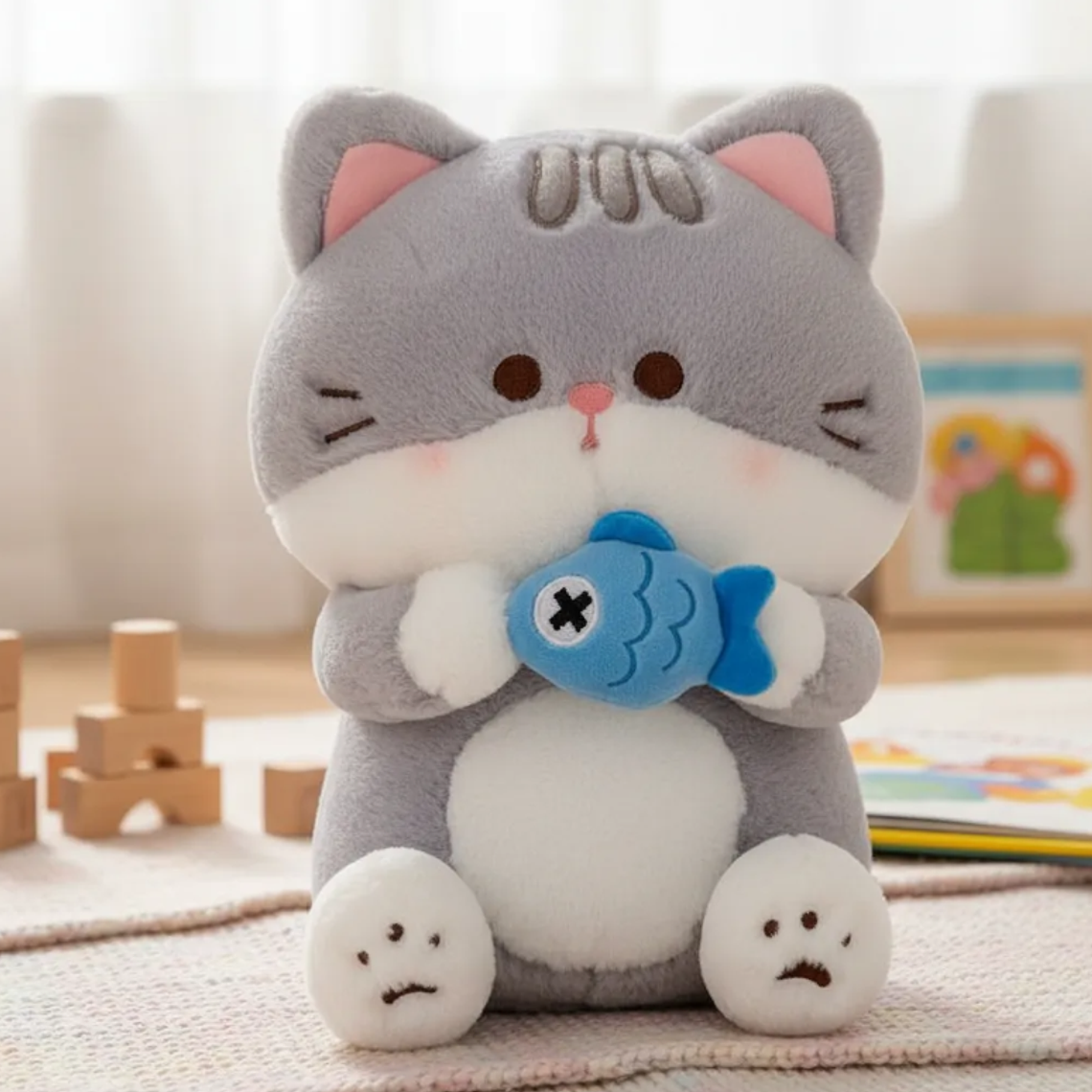 Peluche Gato Kawaii Con Pescado  3