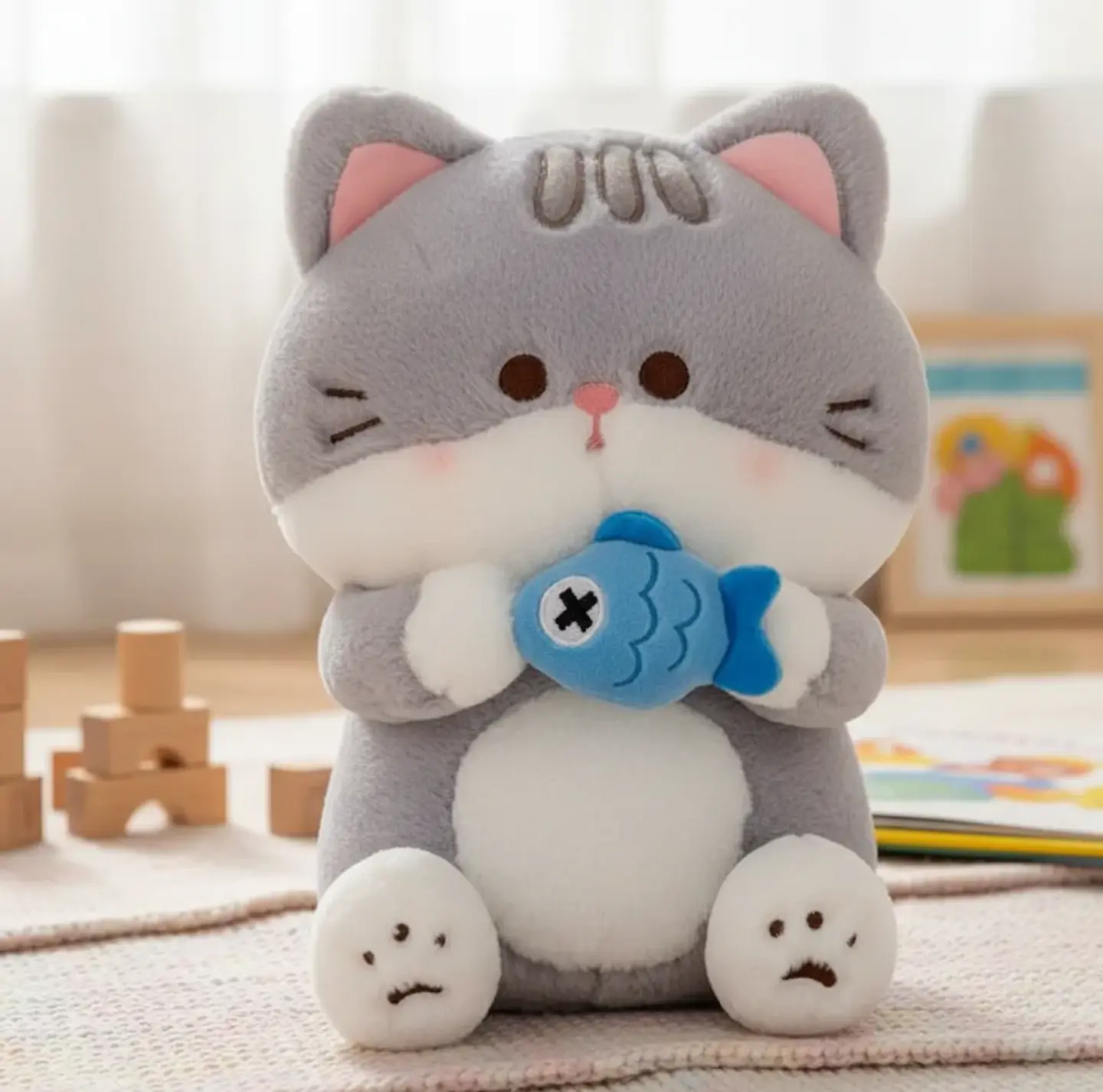 Peluche Gato Kawaii Con Pescado  3