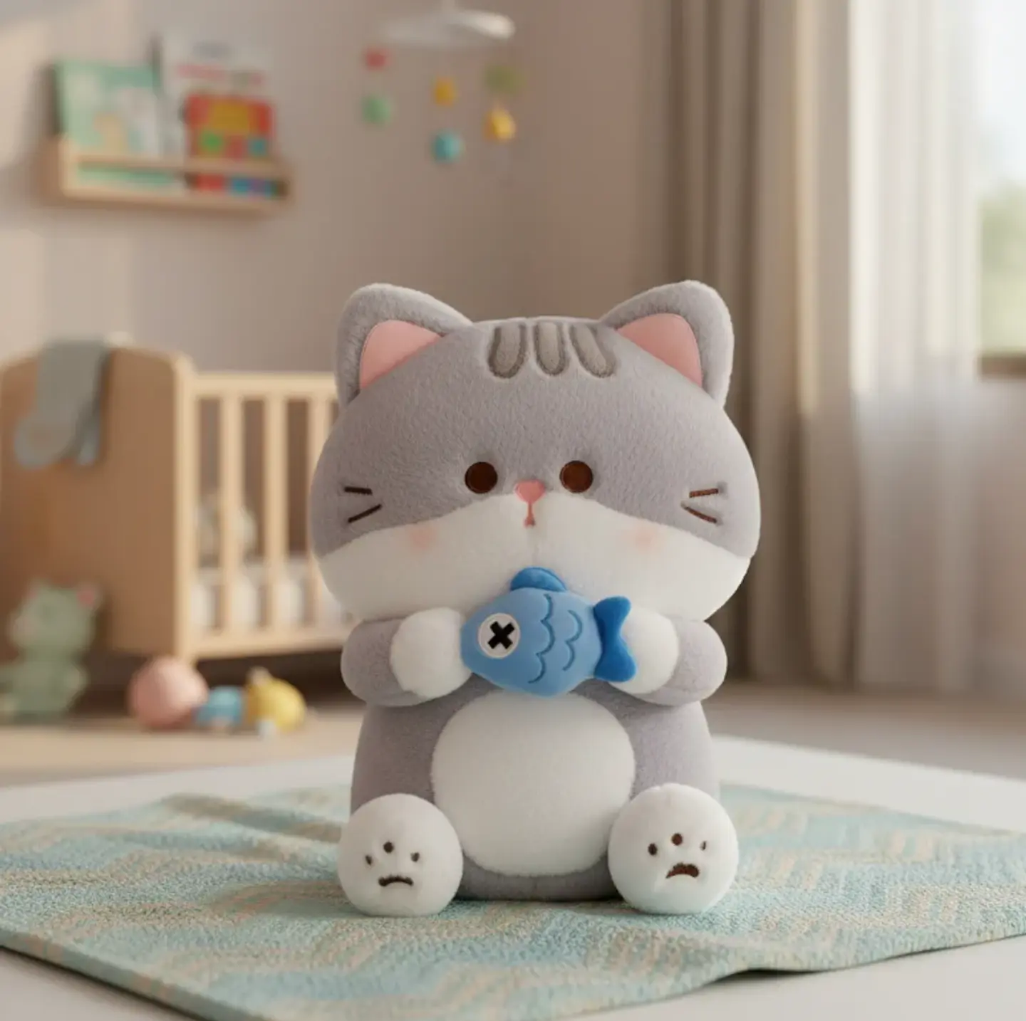 Peluche Gato Kawaii Con Pescado  5