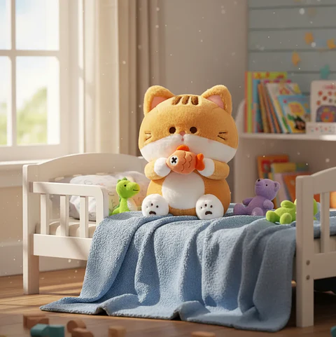 Peluche Gato Kawaii Con Pescado 