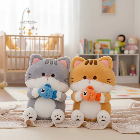 Peluche Gato Kawaii Con Pescado 