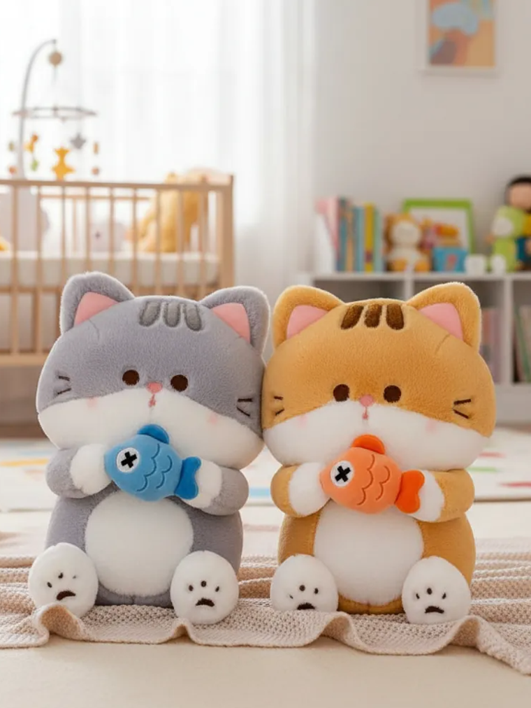 Peluche Gato Kawaii Con Pescado  1