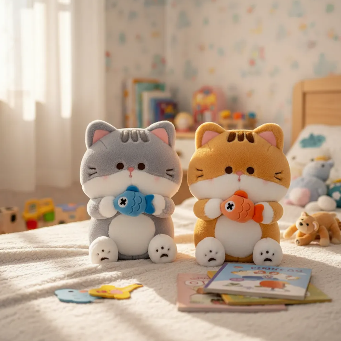 Peluche Gato Kawaii Con Pescado  4