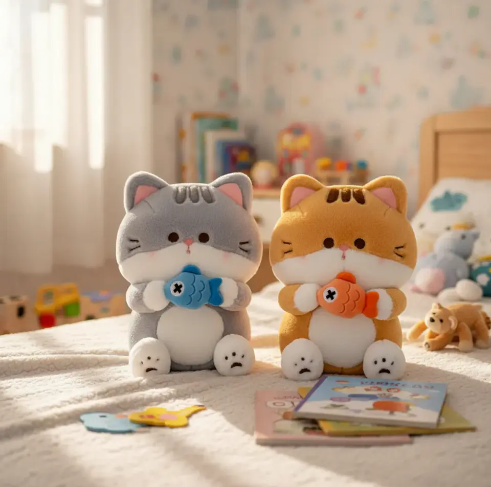 Peluche Gato Kawaii Con Pescado  4