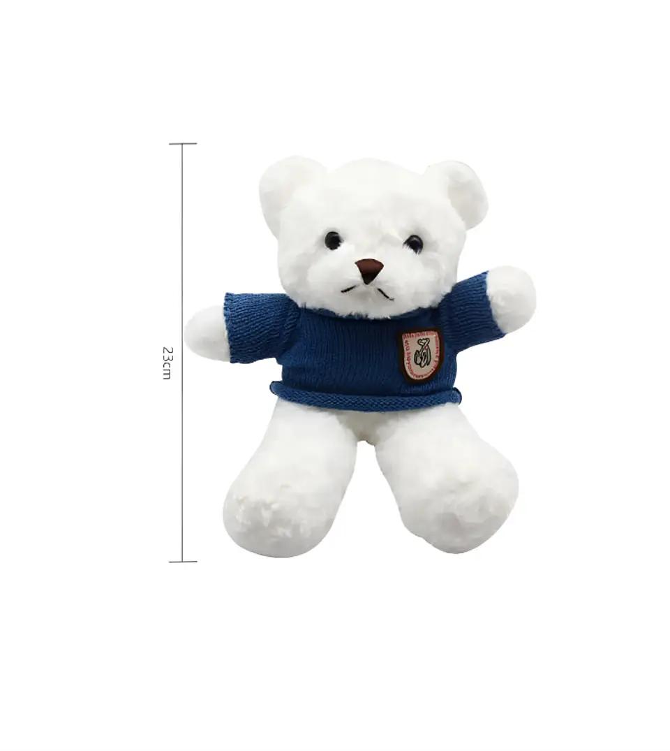 Oso De Peluche Blanco Con Chaleco Azul Tejido 23 Cm  6