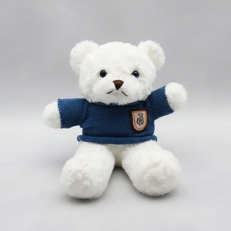 Oso De Peluche Blanco Con Chaleco Azul Tejido 23 Cm  5