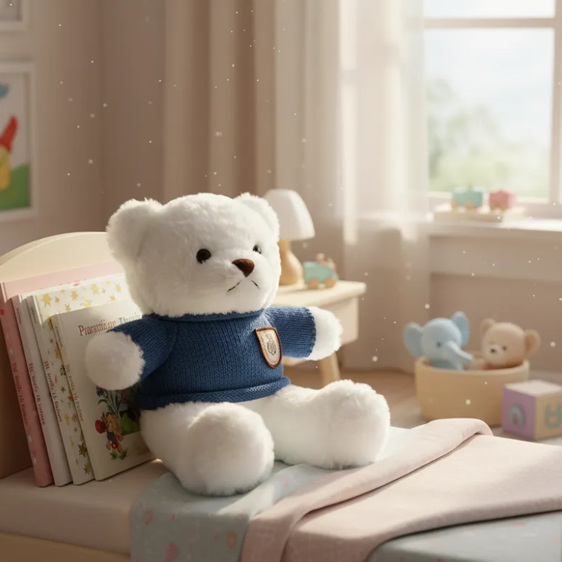 Oso De Peluche Blanco Con Chaleco Azul Tejido 23 Cm  7