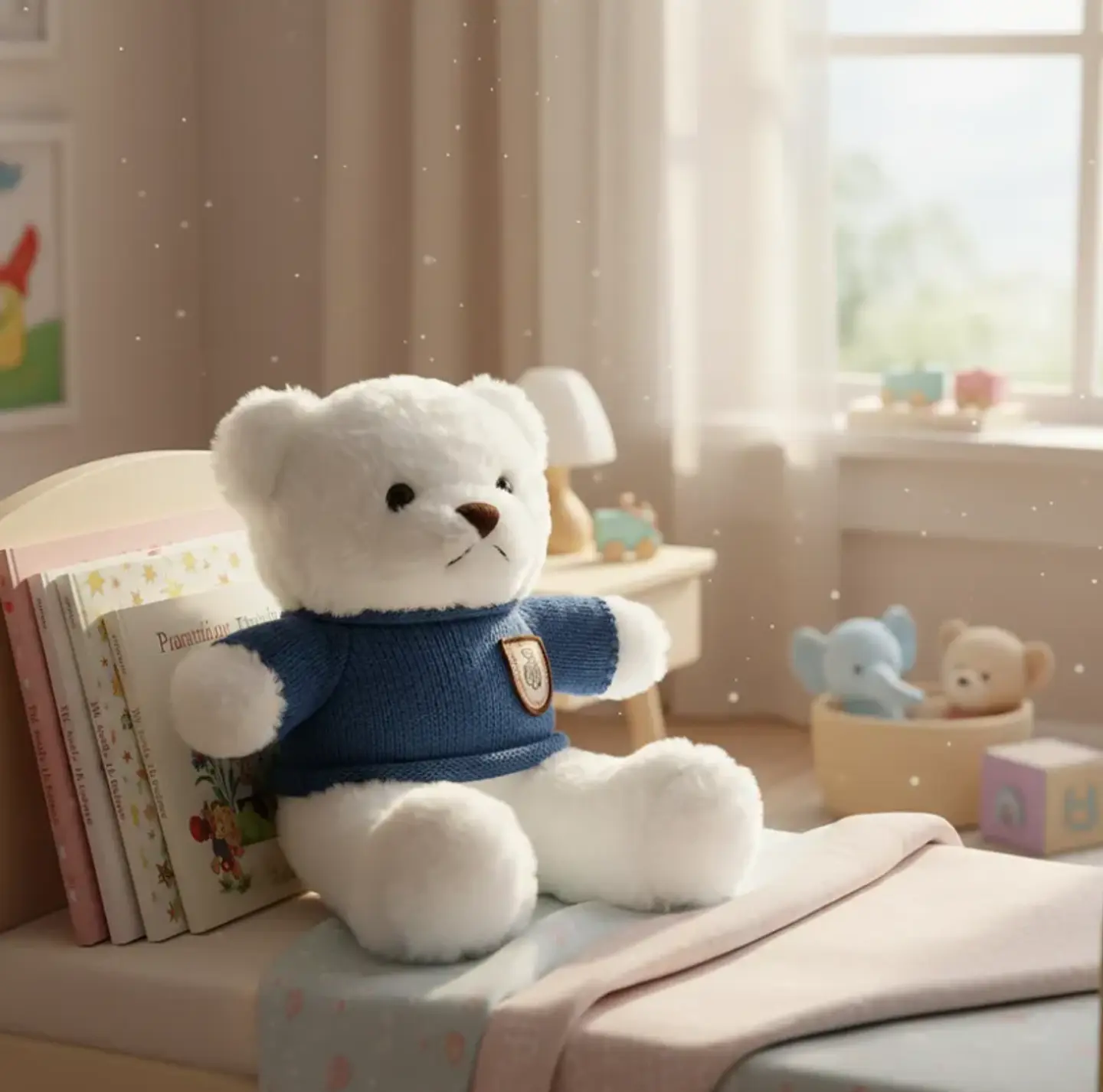 Oso De Peluche Blanco Con Chaleco Azul Tejido 23 Cm  7