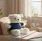 Oso De Peluche Blanco Con Chaleco Azul Tejido 23 Cm  - Miniatura 7