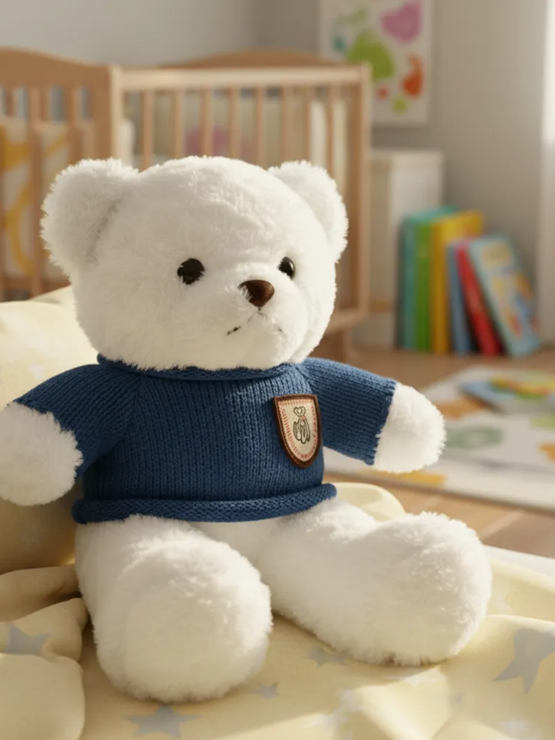 Oso De Peluche Blanco Con Chaleco Azul Tejido 23 Cm  4