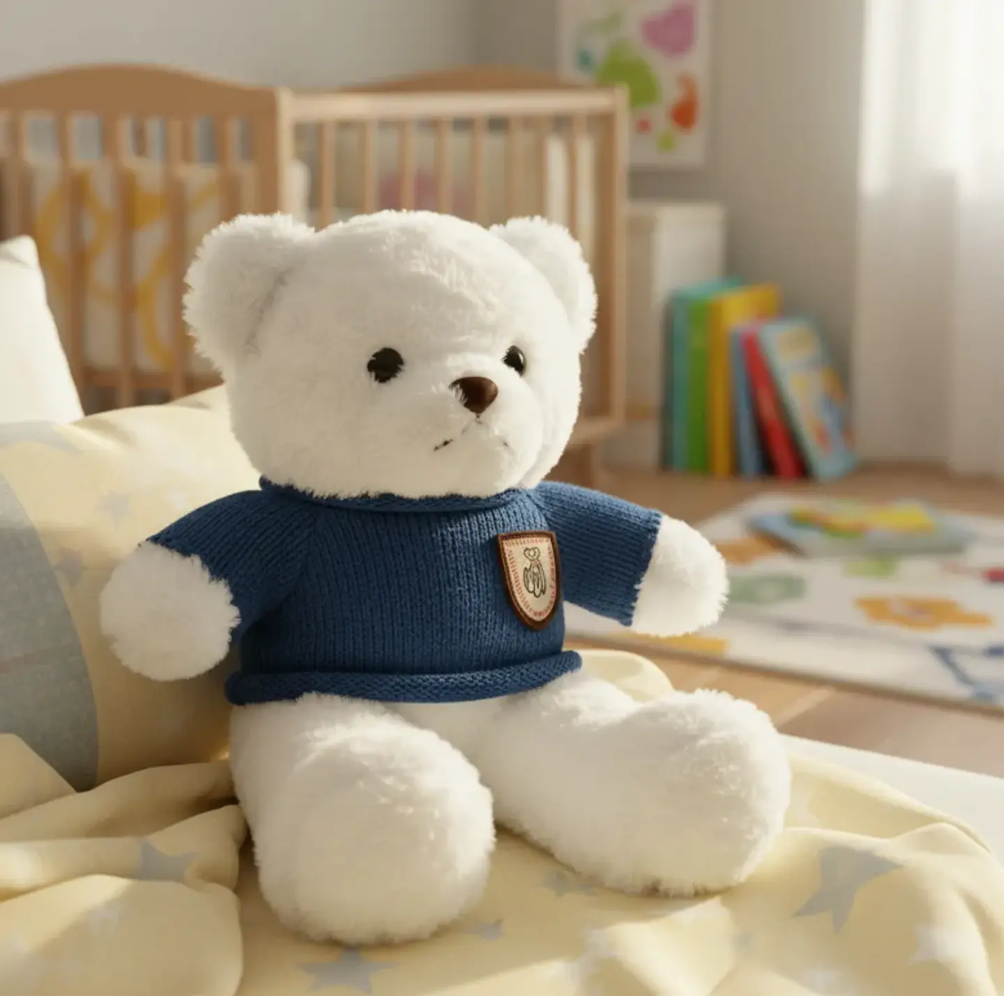 Oso De Peluche Blanco Con Chaleco Azul Tejido 23 Cm  4