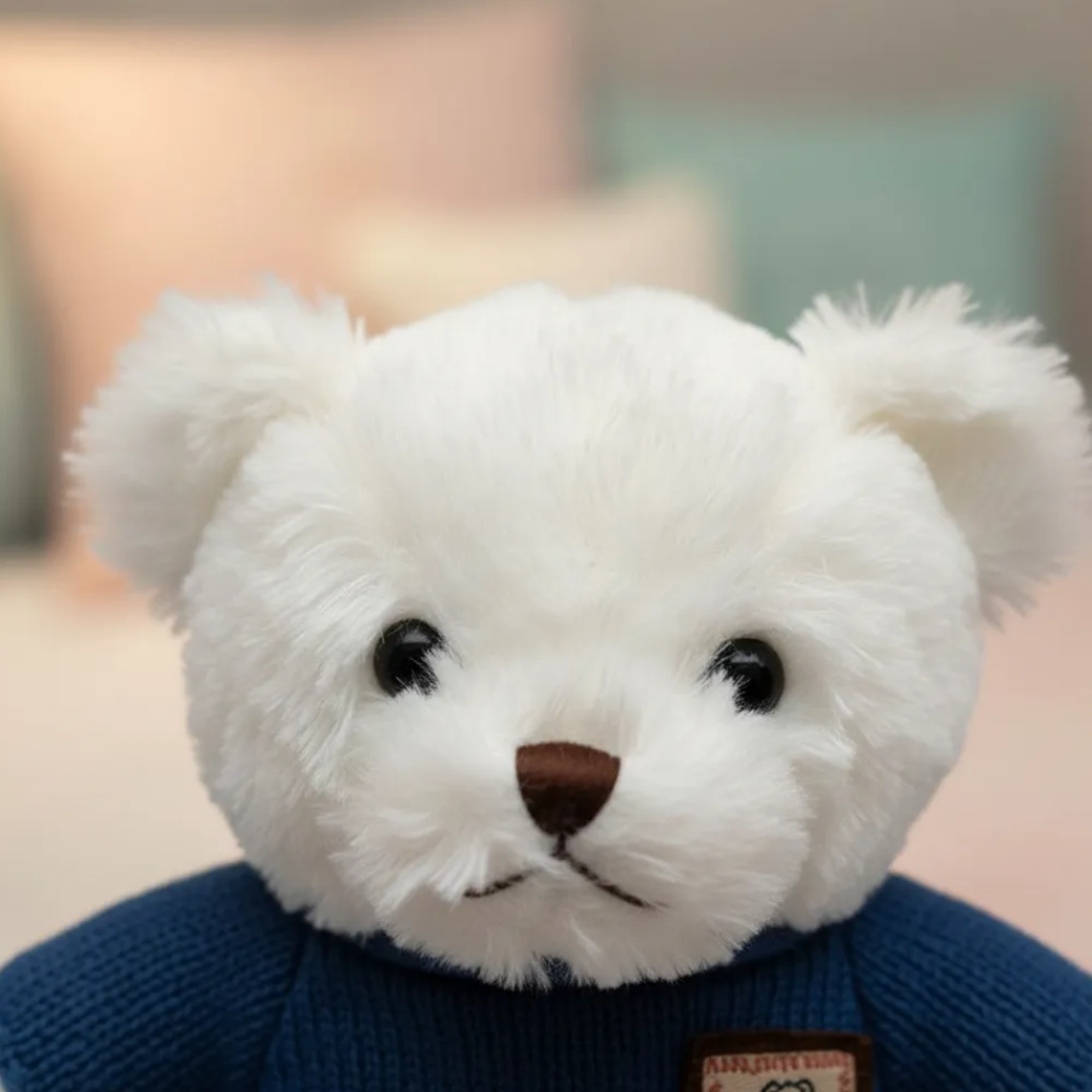 Oso De Peluche Blanco Con Chaleco Azul Tejido 23 Cm  2