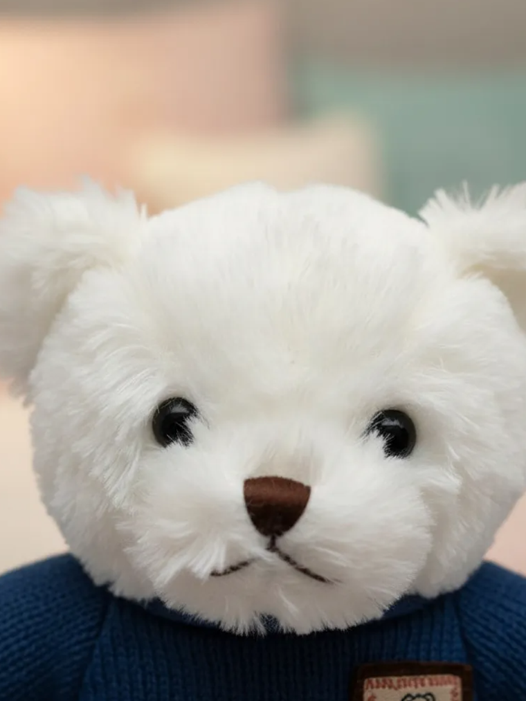 Oso De Peluche Blanco Con Chaleco Azul Tejido 23 Cm  2