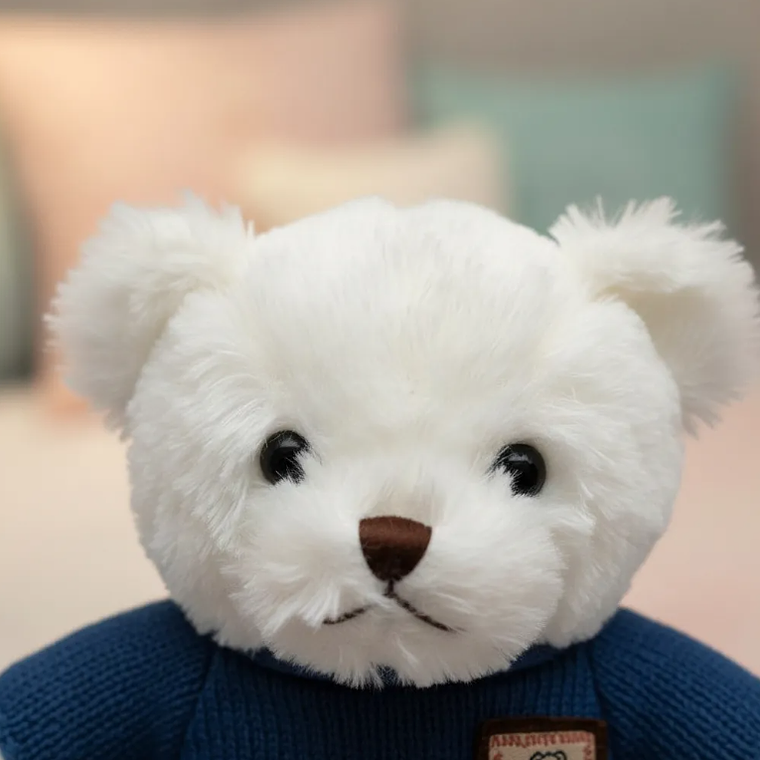 Oso De Peluche Blanco Con Chaleco Azul Tejido 23 Cm  2