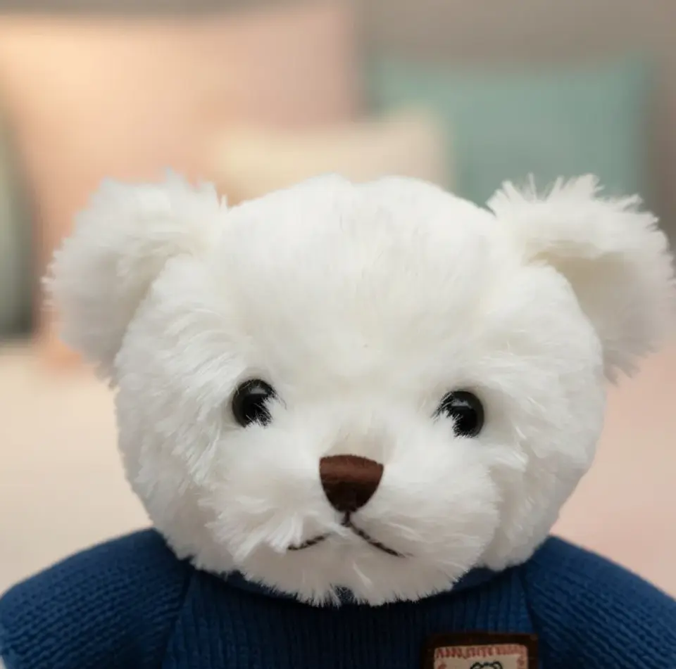 Oso De Peluche Blanco Con Chaleco Azul Tejido 23 Cm  2