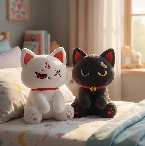 Peluches Gato Kawaii Anime Demonio Angel Blanco / Negro