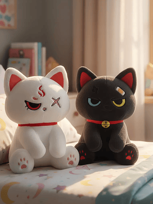 Peluches Gato Kawaii Anime Demonio Angel Blanco Negro