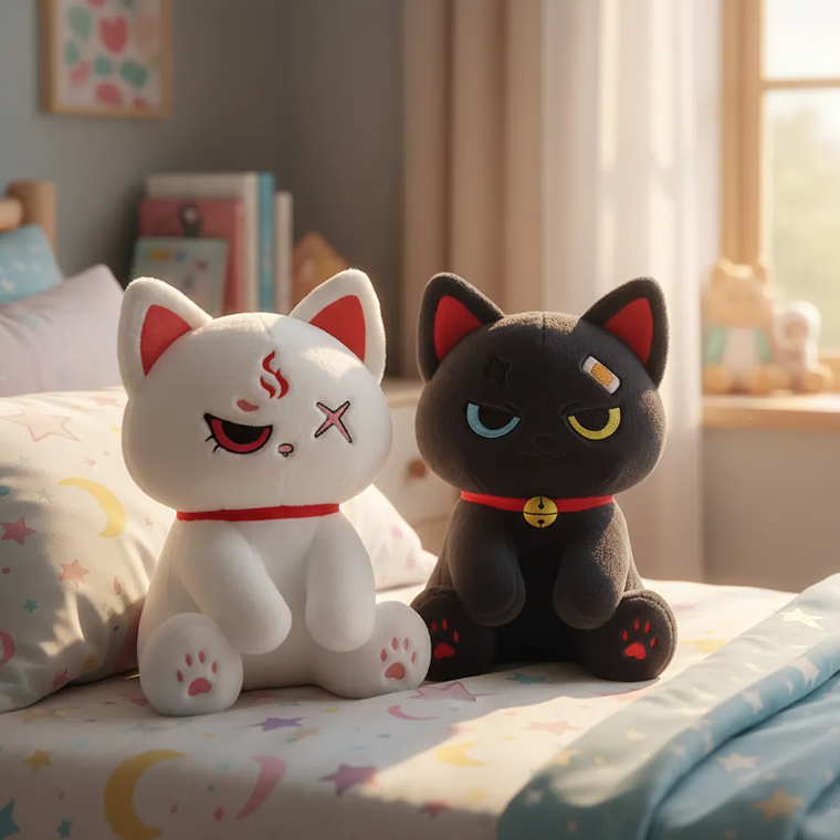 Peluches Gato Kawaii Anime Demonio Angel Blanco Negro 1