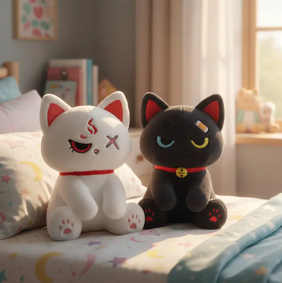 Peluches Gato Kawaii Anime Demonio Angel Blanco / Negro 1