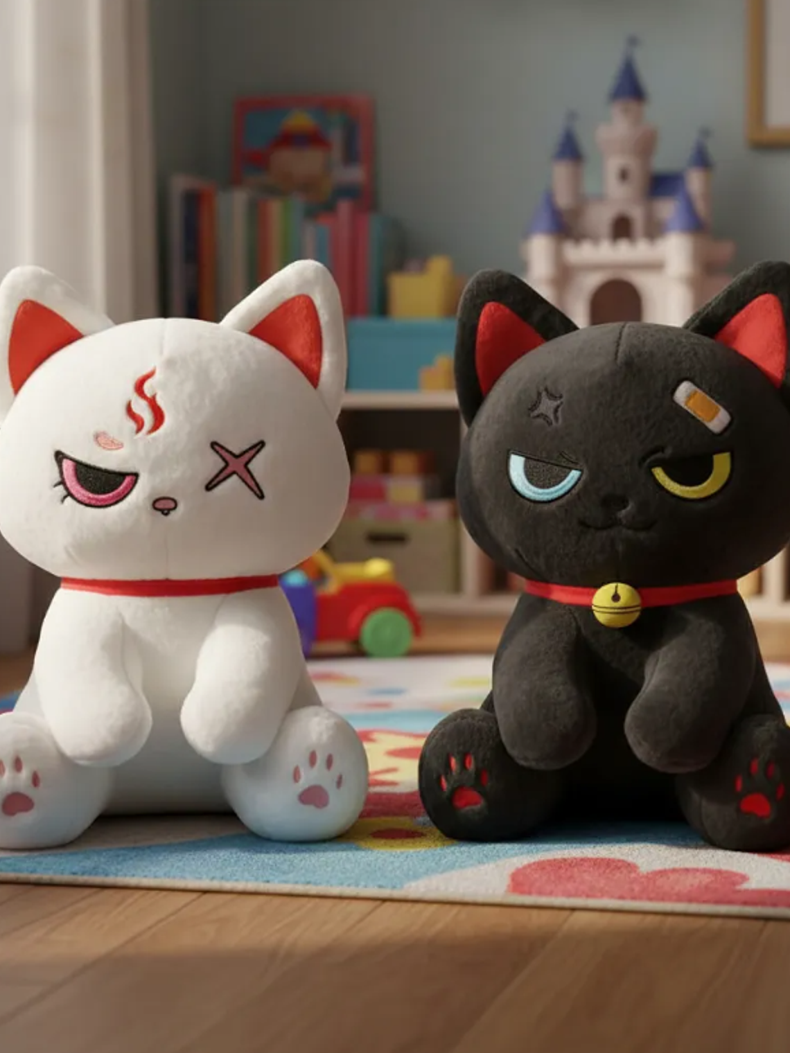 Peluches Gato Kawaii Anime Demonio Angel Blanco Negro 6