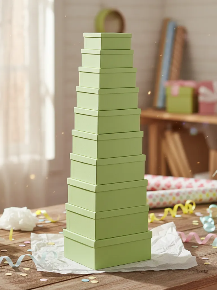 Set 10 Cajas De Regalo Verdes Rectangulares Varios Tamaños 1