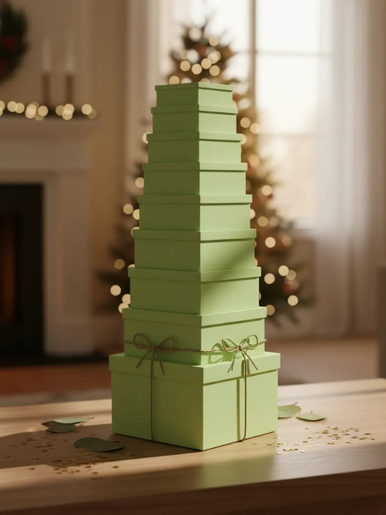 Set 10 Cajas De Regalo Verdes Rectangulares Varios Tamaños 4