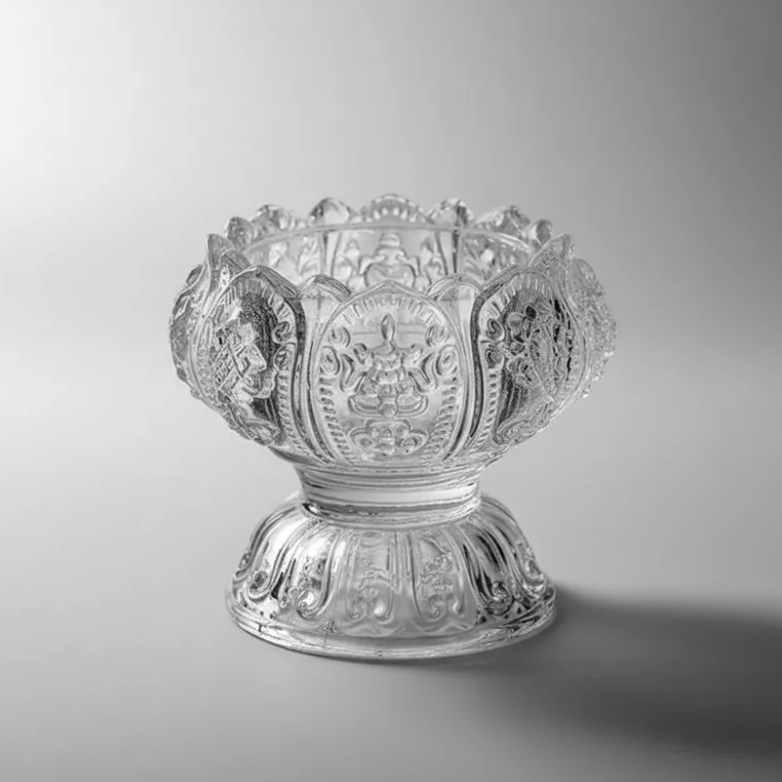 Portavelas de cristal tallado diseño flor de loto 3