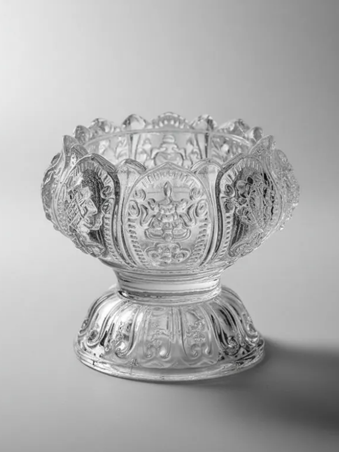 Portavelas de cristal tallado diseño flor de loto 3