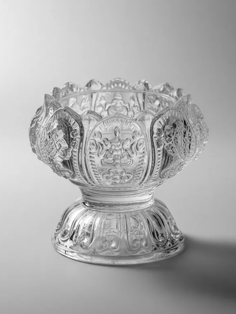 Portavelas de cristal tallado diseño flor de loto 3