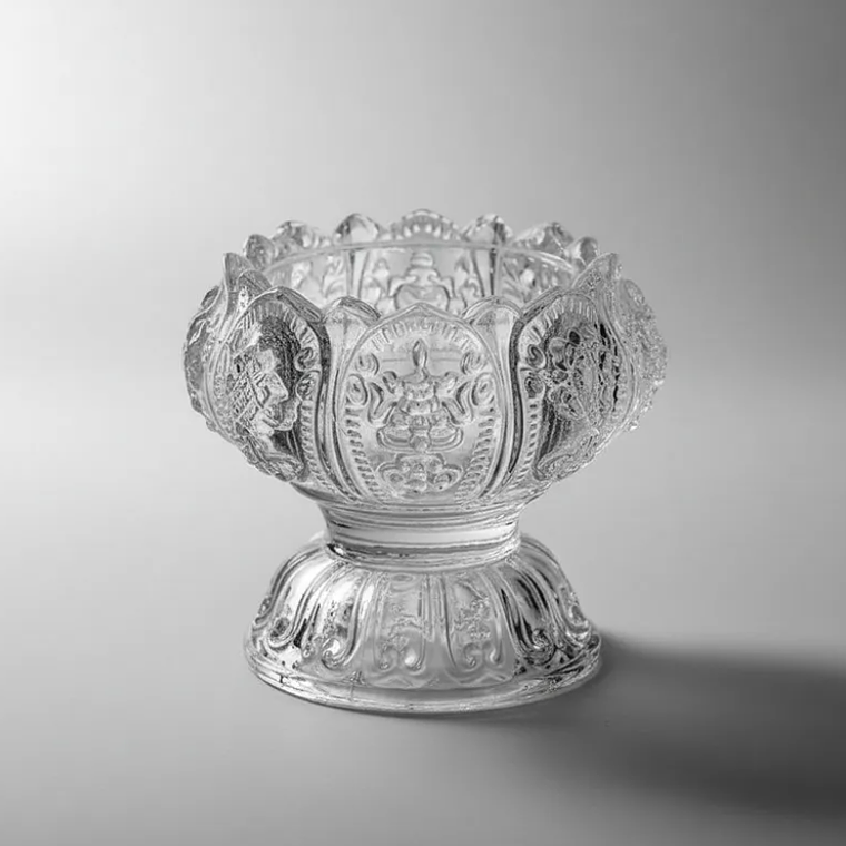 Portavelas de cristal tallado diseño flor de loto 3