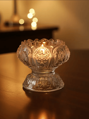 Portavelas de cristal tallado diseño flor de loto