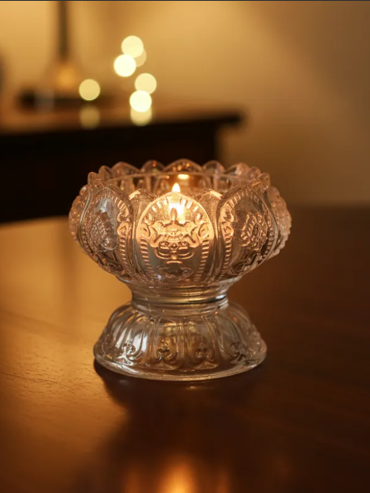 Portavelas de cristal tallado diseño flor de loto 2