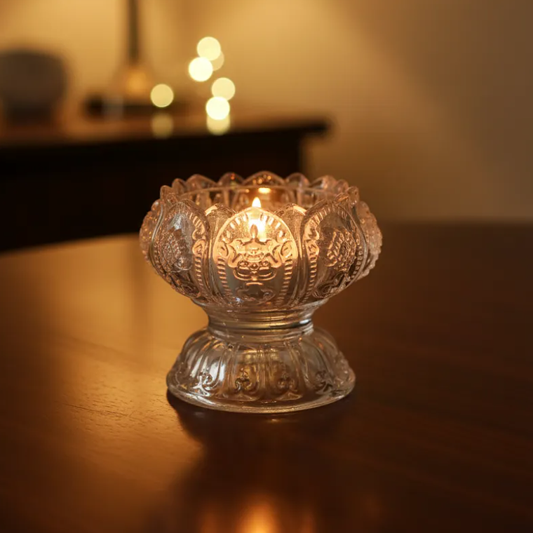 Portavelas de cristal tallado diseño flor de loto 2
