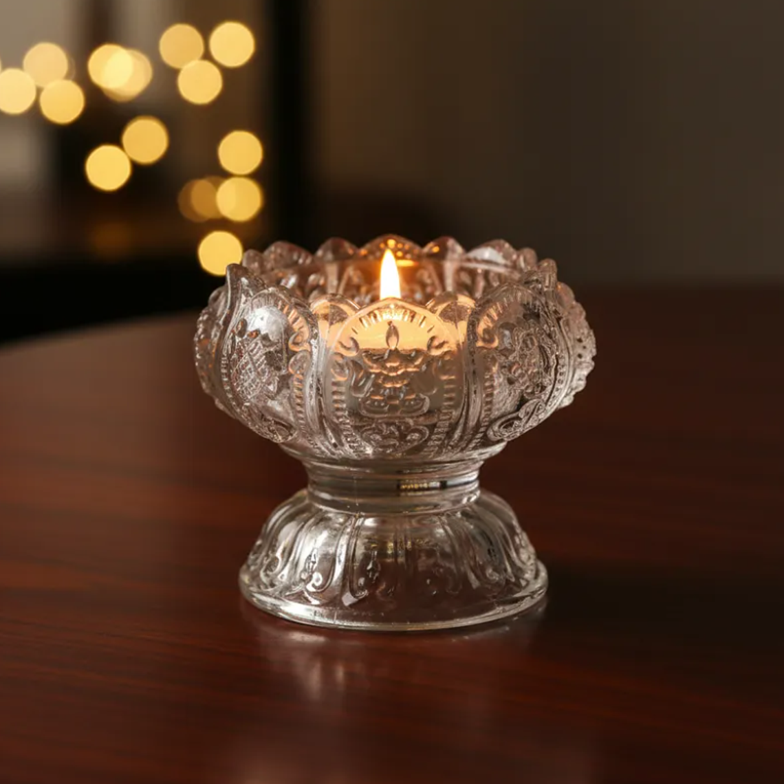 Portavelas de cristal tallado diseño flor de loto 6