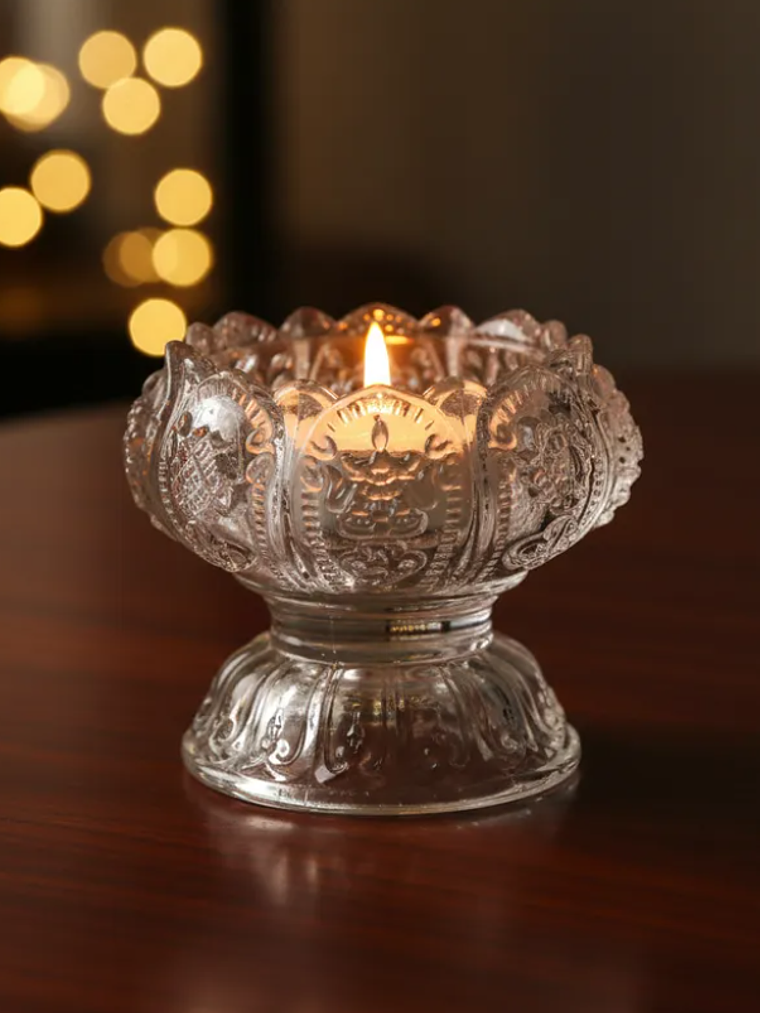 Portavelas de cristal tallado diseño flor de loto 6