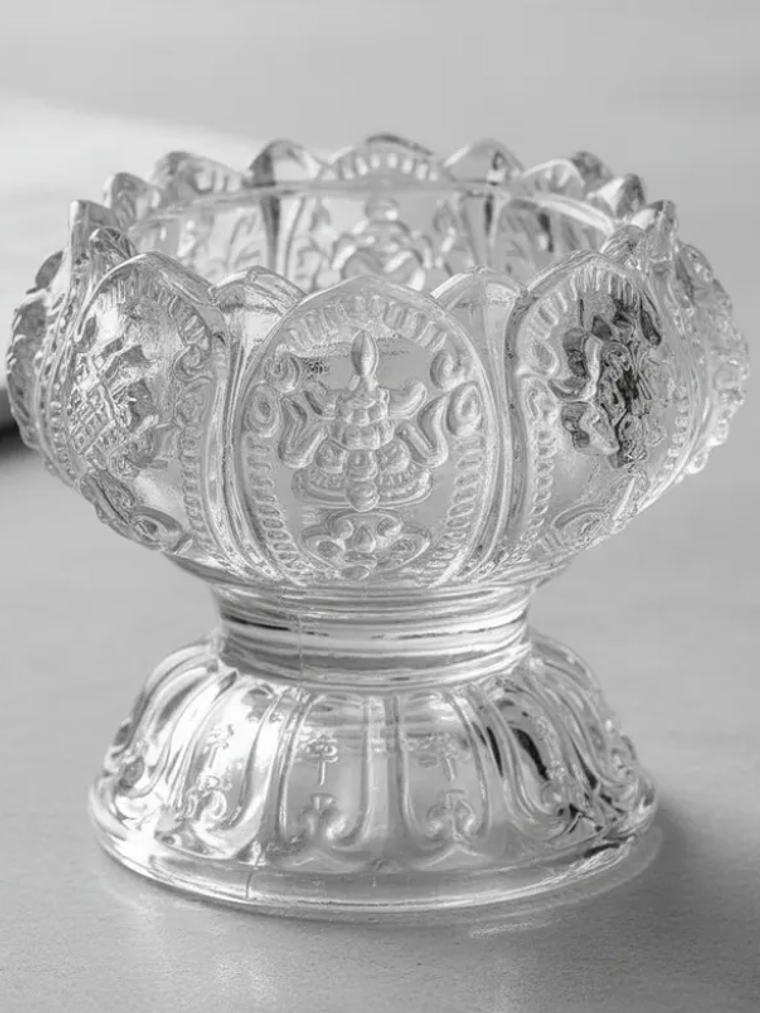Portavelas de cristal tallado diseño flor de loto 7