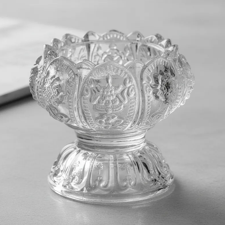 Portavelas de cristal tallado diseño flor de loto 7