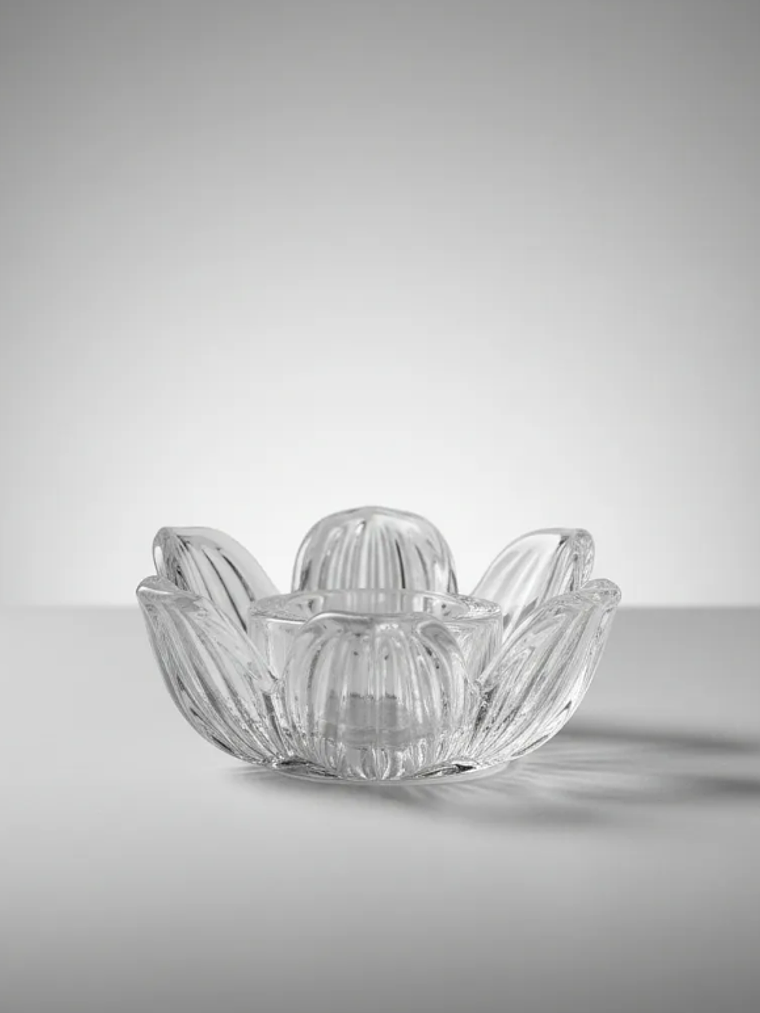 Portavelas De Vidrio Cristal Diseño Flor De Loto Decorat 4