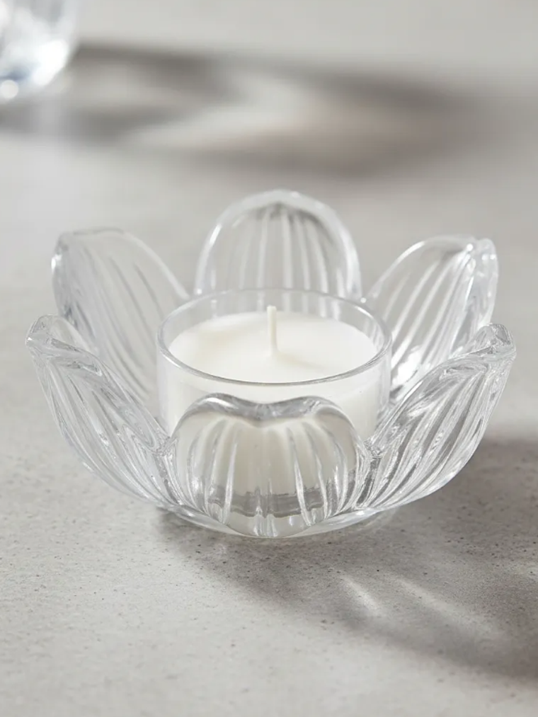 Portavelas De Vidrio Cristal Diseño Flor De Loto Decorat 6