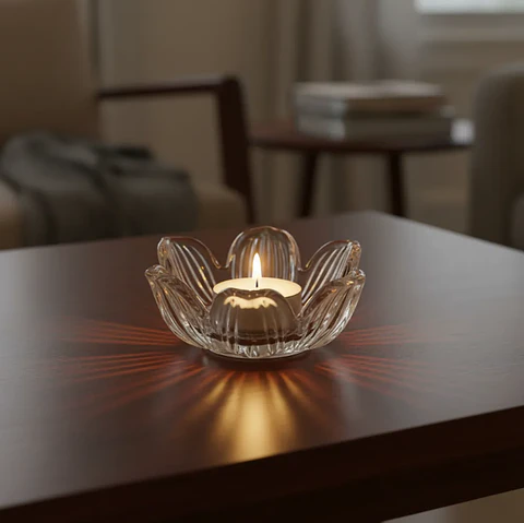 Portavelas De Vidrio Cristal Diseño Flor De Loto Decorat