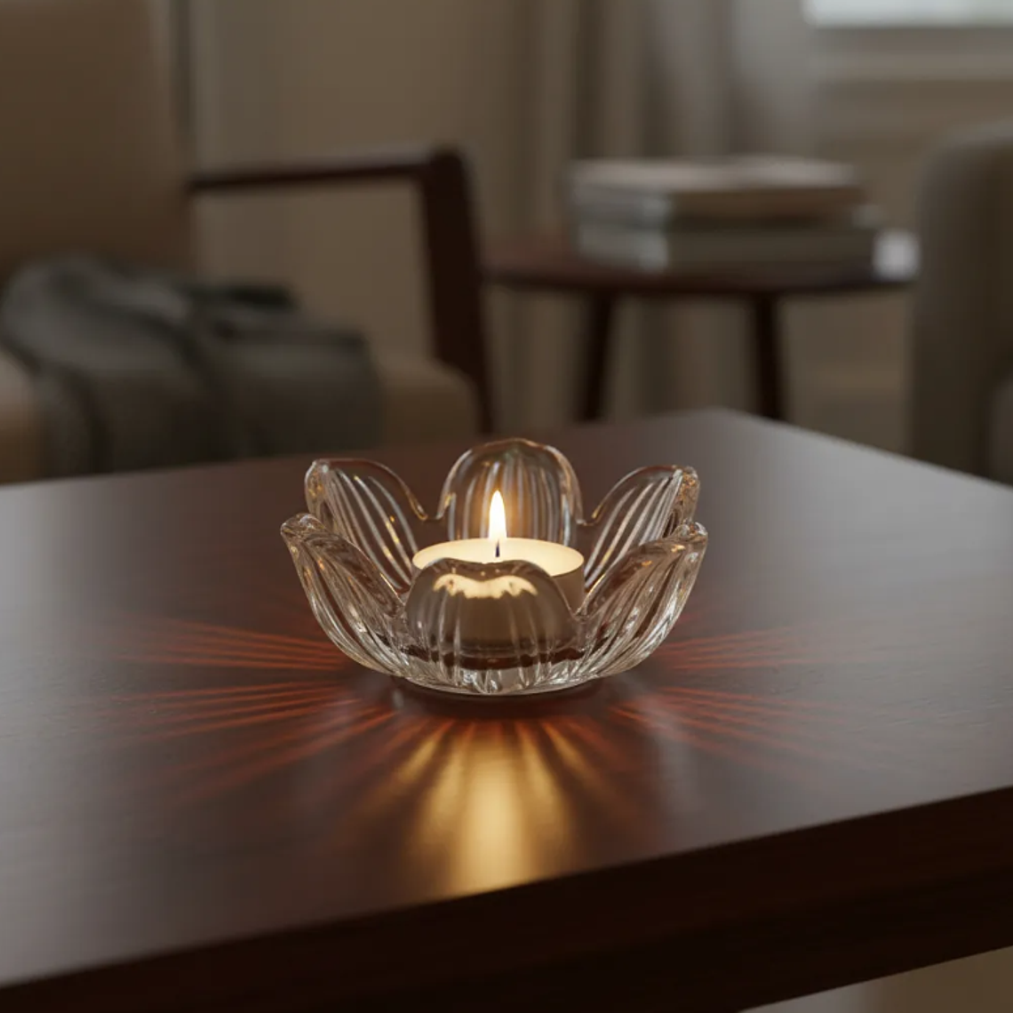 Portavelas De Vidrio Cristal Diseño Flor De Loto Decorat 2