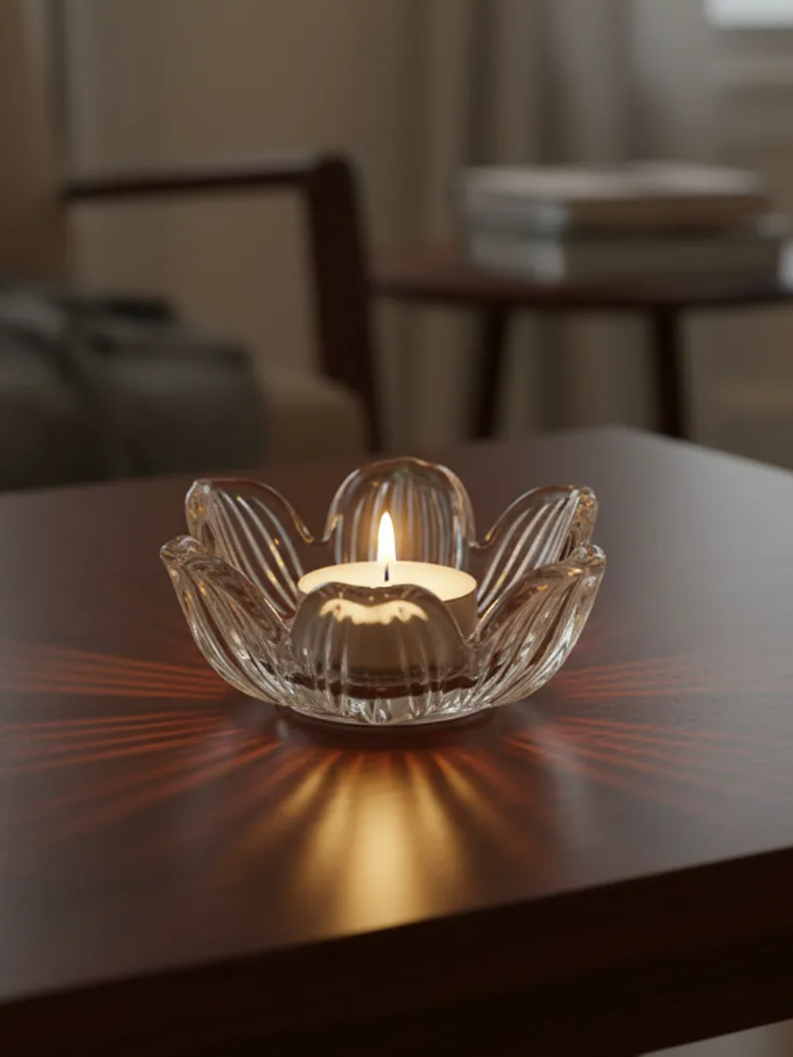 Portavelas De Vidrio Cristal Diseño Flor De Loto Decorat 2