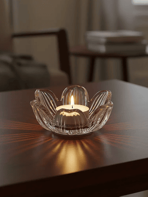 Portavelas De Vidrio Cristal Diseño Flor De Loto Decorat