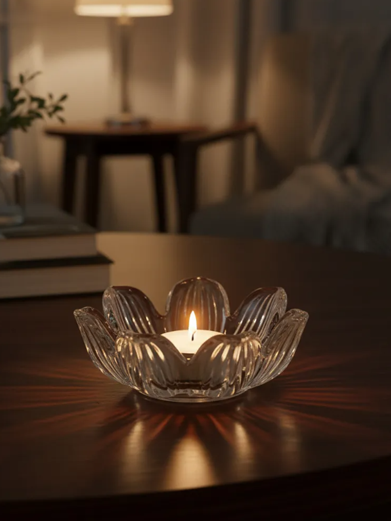 Portavelas De Vidrio Cristal Diseño Flor De Loto Decorat 7