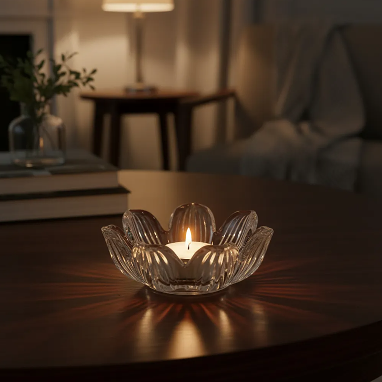 Portavelas De Vidrio Cristal Diseño Flor De Loto Decorat 7