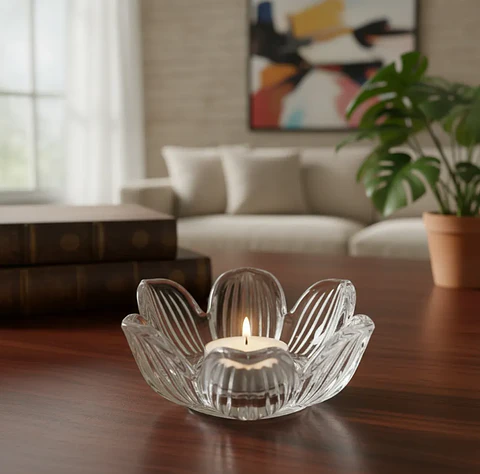 Portavelas De Vidrio Cristal Diseño Flor De Loto Decorat