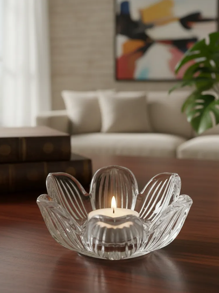 Portavelas De Vidrio Cristal Diseño Flor De Loto Decorat 1