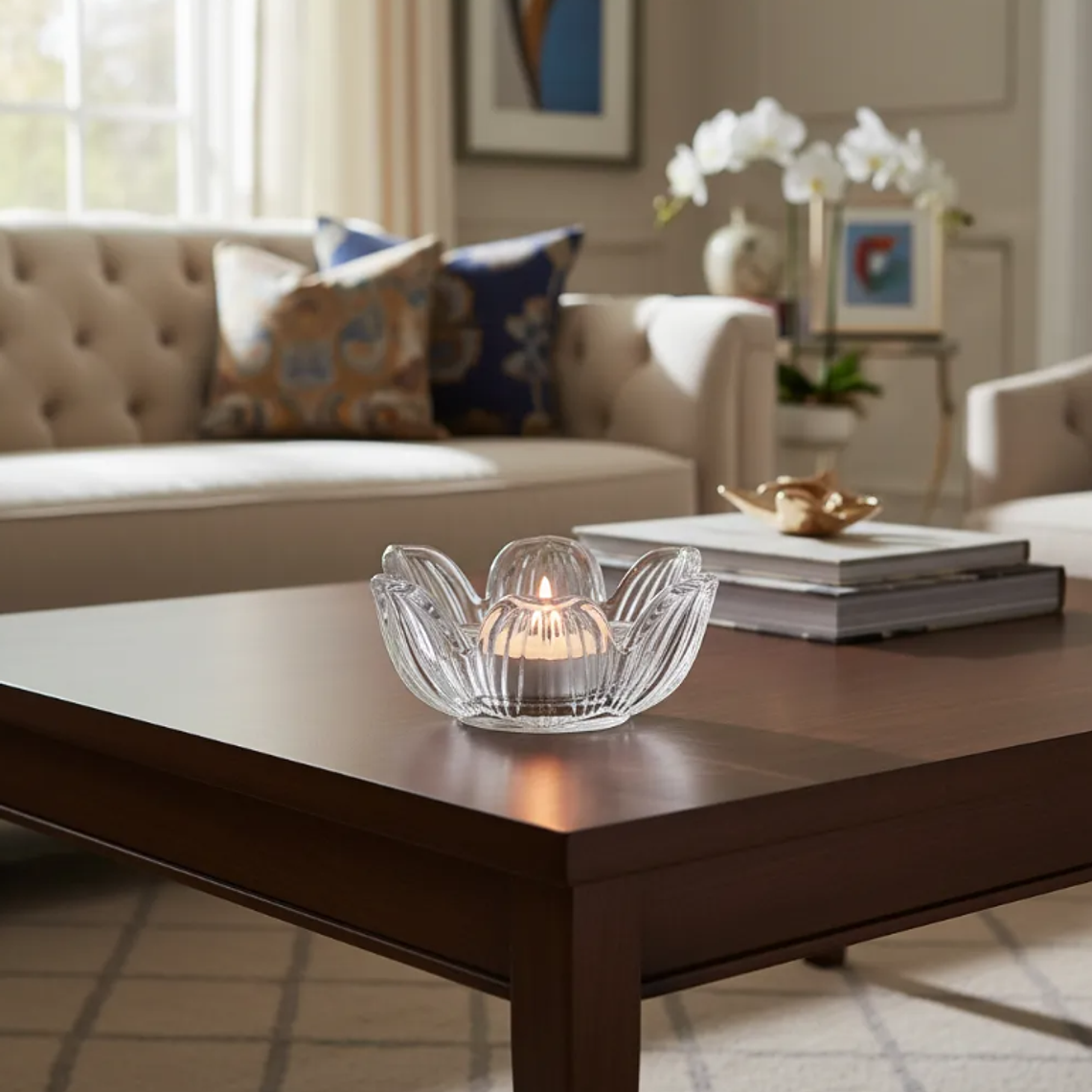 Portavelas De Vidrio Cristal Diseño Flor De Loto Decorat 8