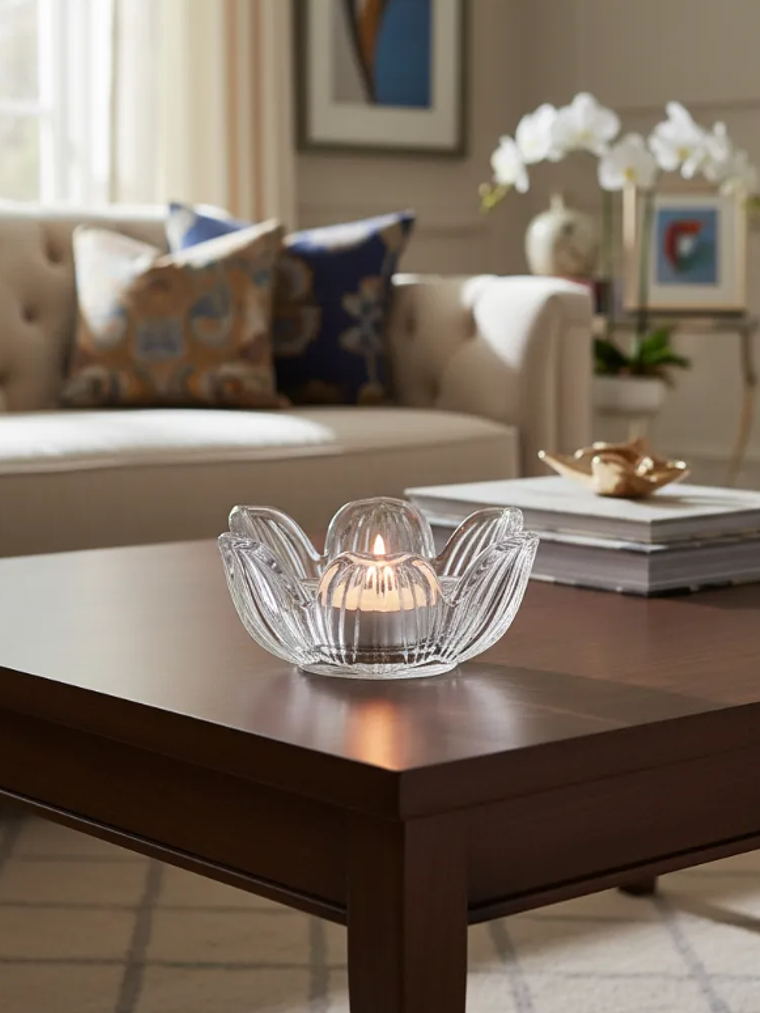 Portavelas De Vidrio Cristal Diseño Flor De Loto Decorat 8