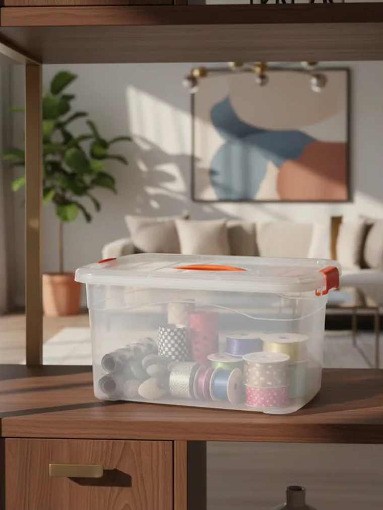 Caja Organizadora Plástica 1 Lts Transparente Con Tapa 5